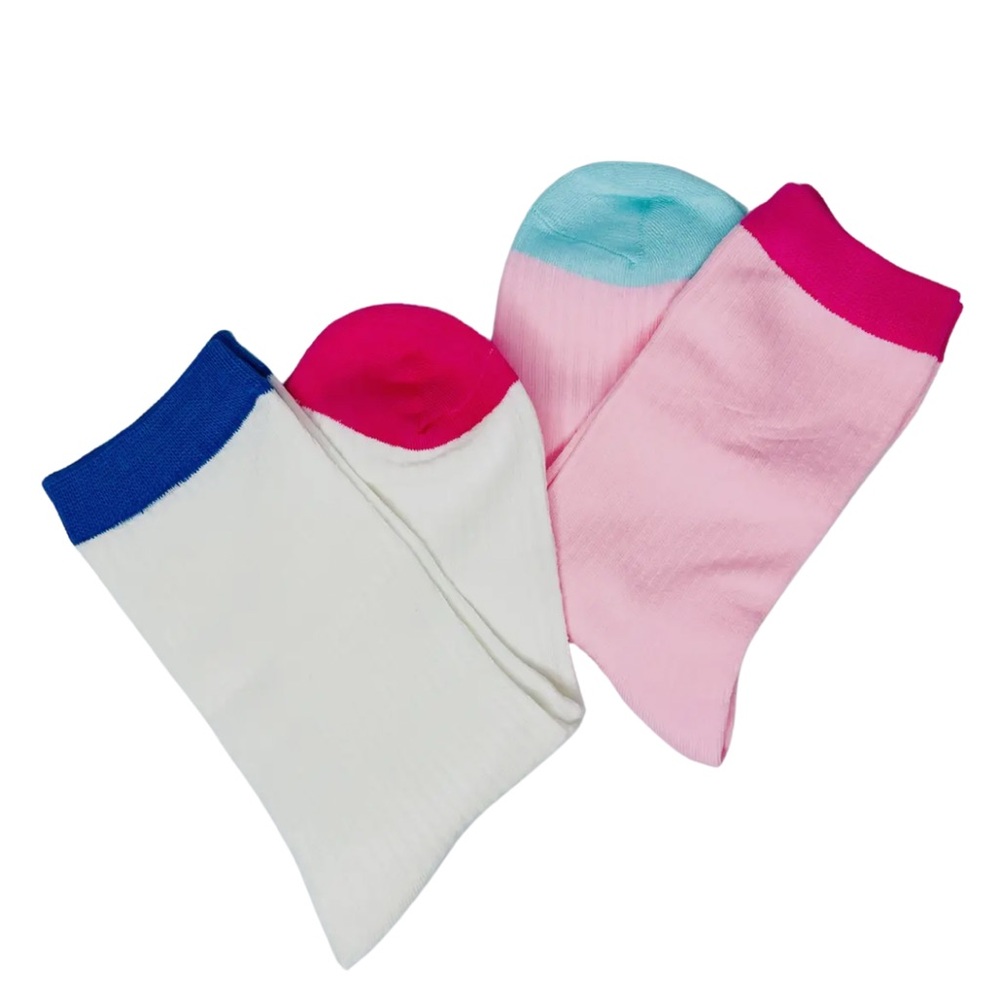 Color Block Crew Socks Set of 2 | Cotton Blend | One Size | Pink & White | NWT - Picture 2 of 4
